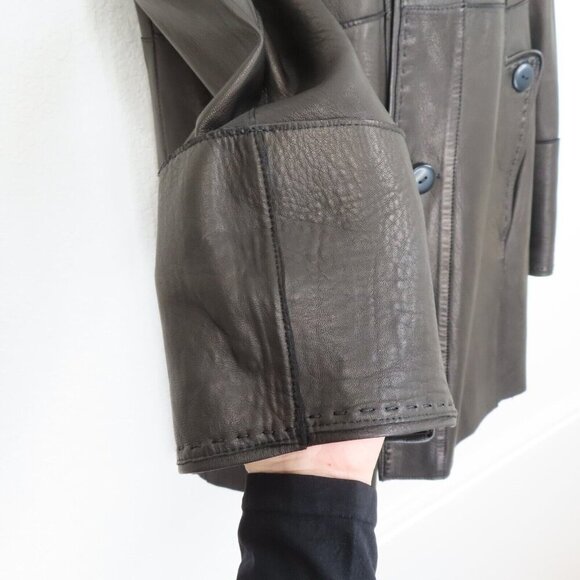 Calzaiuoli Womens 42 Italy Black Genuine Leather Reversible Button Jacket Coat - Picture 6 of 11